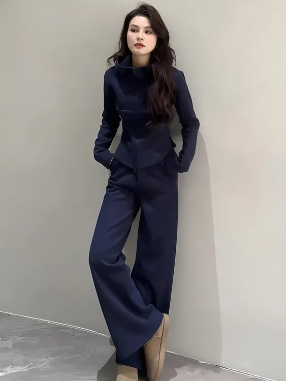 运动休闲套装女秋季2025新款显瘦百搭长袖开衫卫衣外套直筒阔腿裤