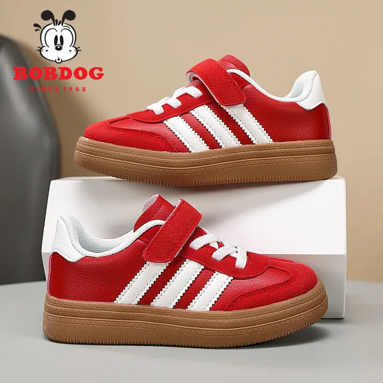 Bobdog/巴布豆女童休闲板鞋2025春秋款皮面男童运动鞋女孩德训鞋