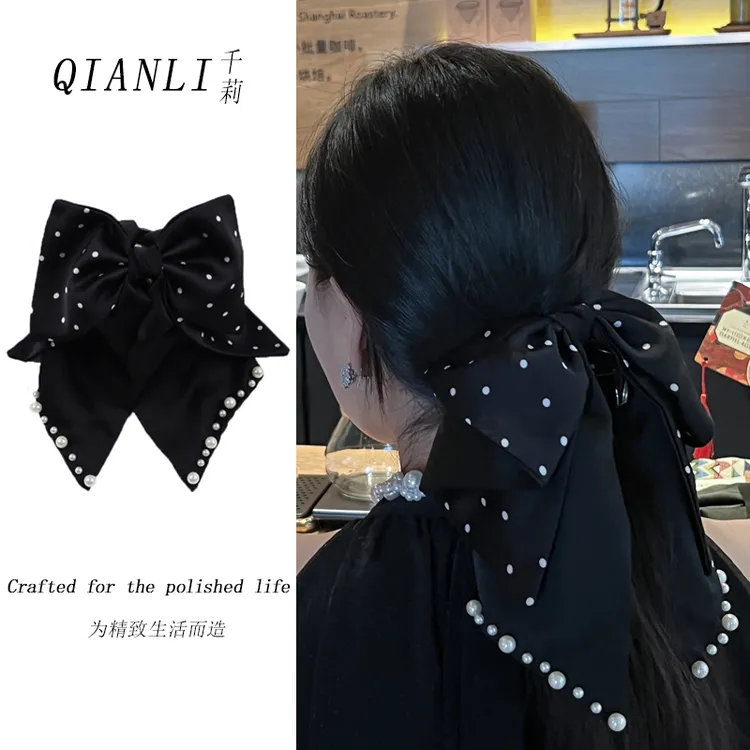 千莉【静夜】高级感缎面蝴蝶结马尾夹发饰高级优雅气质法式复古头饰