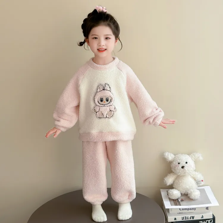 儿童珊瑚绒睡衣秋冬2025新款女童卡通拉布布加绒保暖衣宝宝家居服