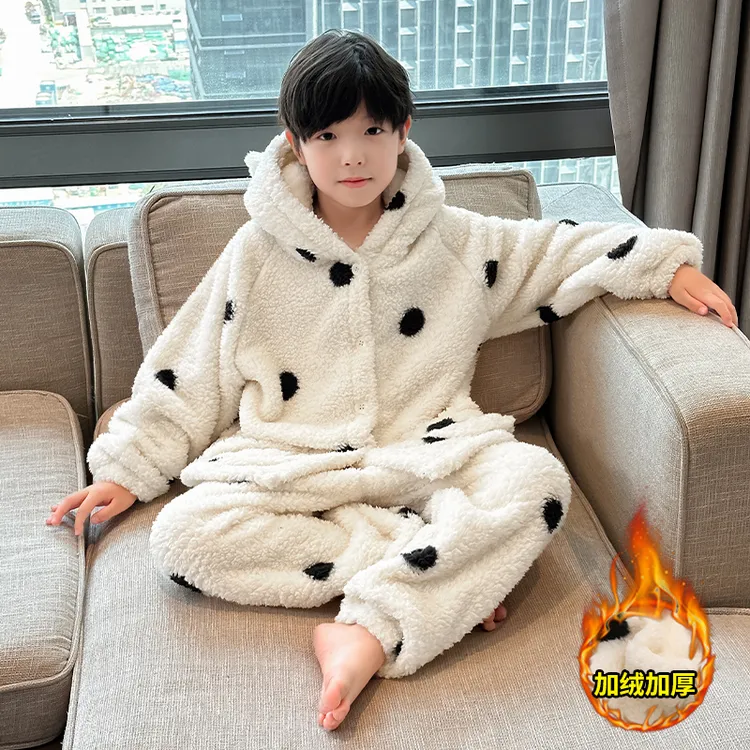 儿童装保暖睡衣春秋冬款家居服加绒宝宝大童加厚珊瑚绒冬季法兰绒