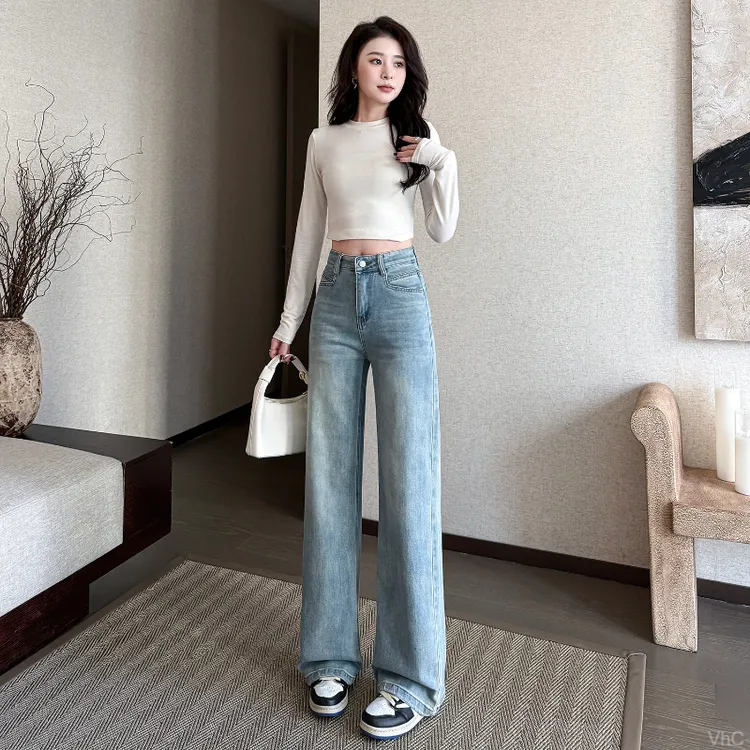 2025新款水洗小个子窄春夏季阔腿裤新款宽松直筒女百搭版高腰显瘦