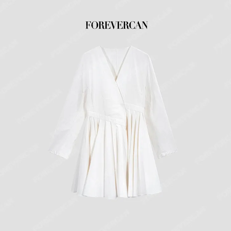FOREVERCAN“梦回巴黎”不对称解构荷叶摆衬衫伞裙连衣裙SD23640