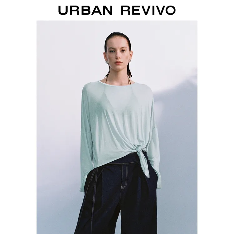 UR2025秋季新款女装慵懒休闲风绑带超宽松长袖T恤UWB450049
