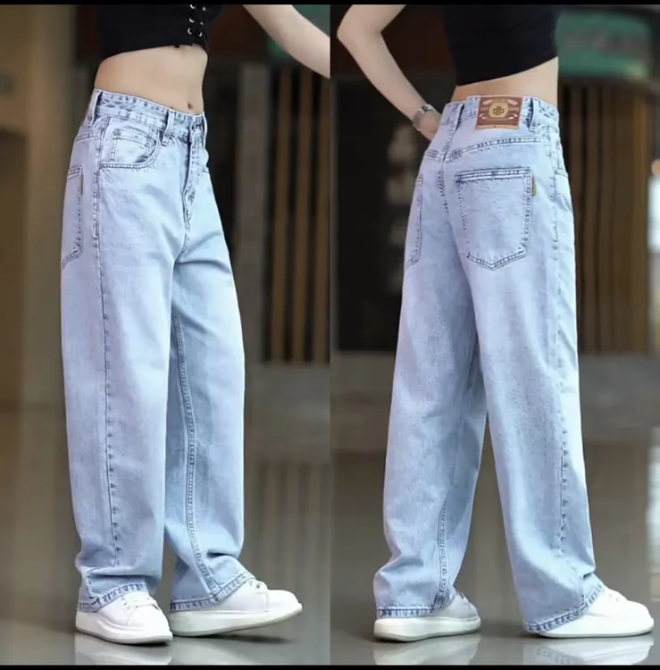 牛仔裤男款潮牌时尚宽松休闲裤水洗雪花兰男装裤子美式高街阔腿裤