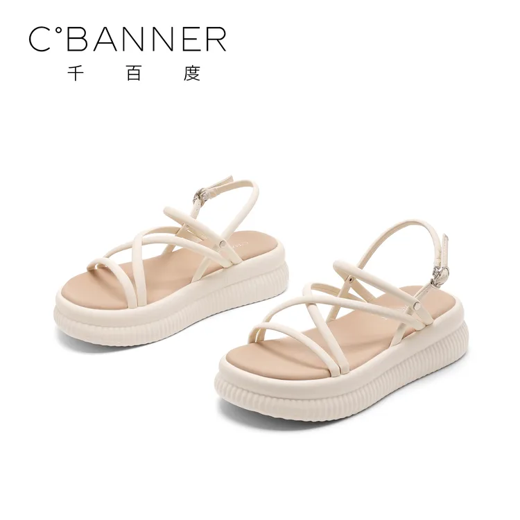 C.BANNER/千百度厚底凉鞋女2025新款时尚沙滩鞋潮流夏季罗马凉鞋