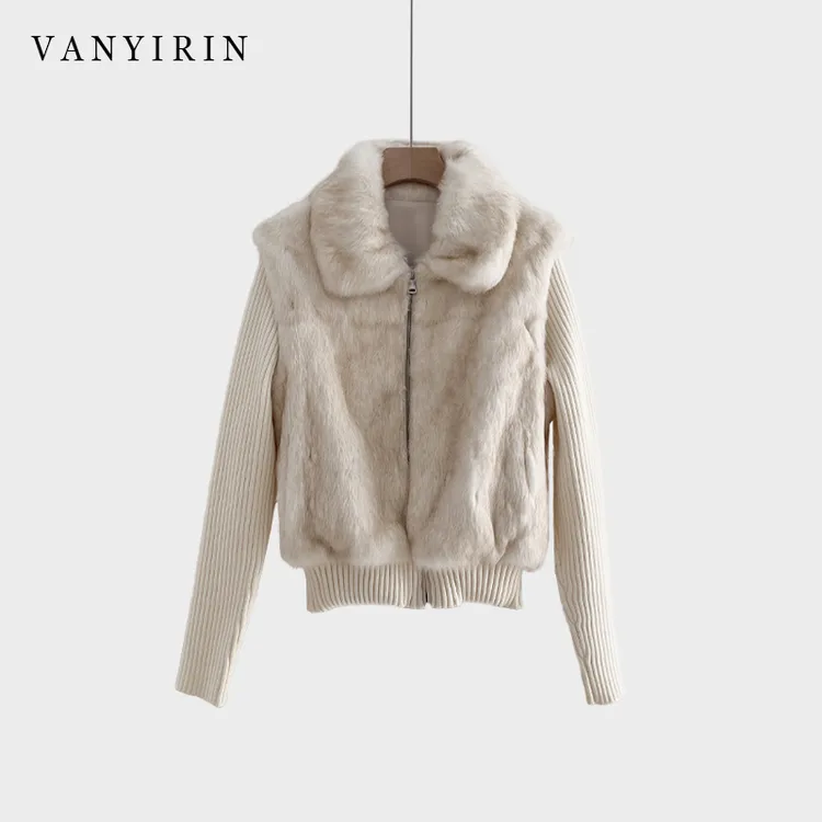 兔毛皮草外套女皮毛一体针织袖子可脱卸马甲2025新款一衣两穿毛毛