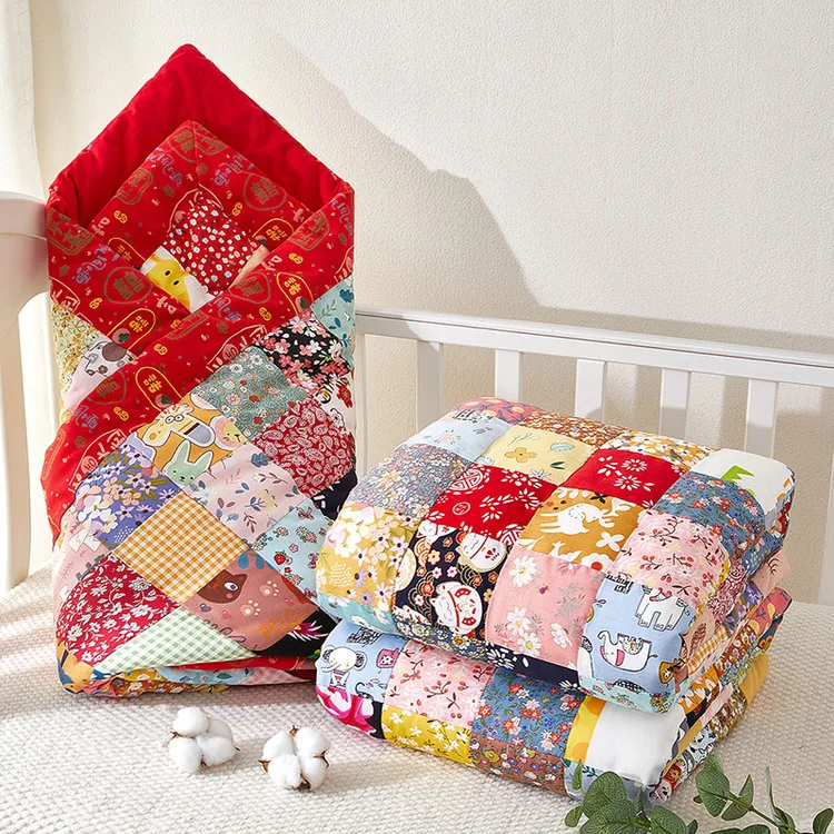 a新生儿百家被成品宝宝手工纯棉花被子婴儿抱被儿手工加厚婴儿被