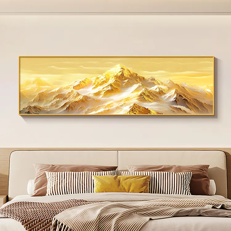 日照金山床头高级感背有靠山卧室客厅背靠金山日照金山背景墙画