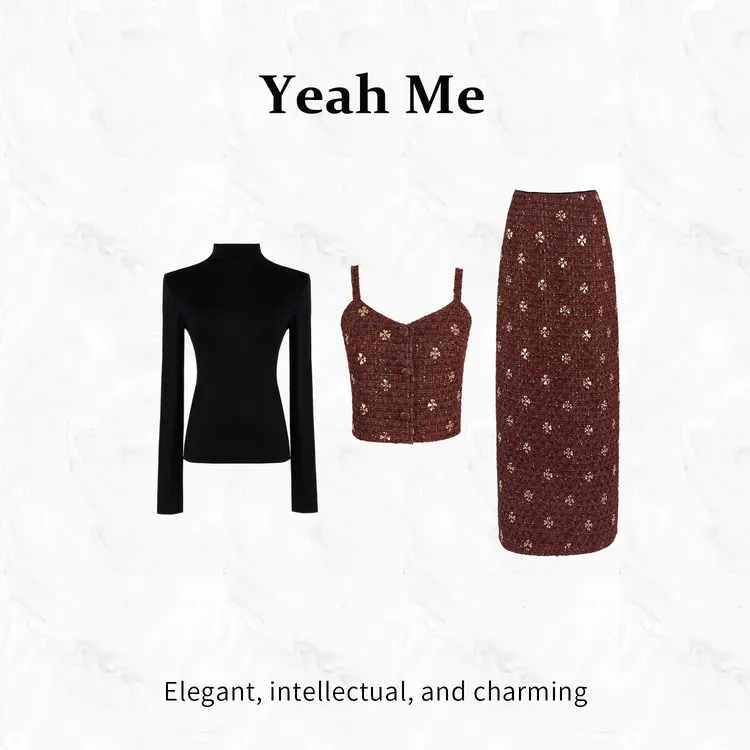 Yeah Me/也觅【鎏金织雾】秋季新款高级感国风气质吊带半身裙套装女