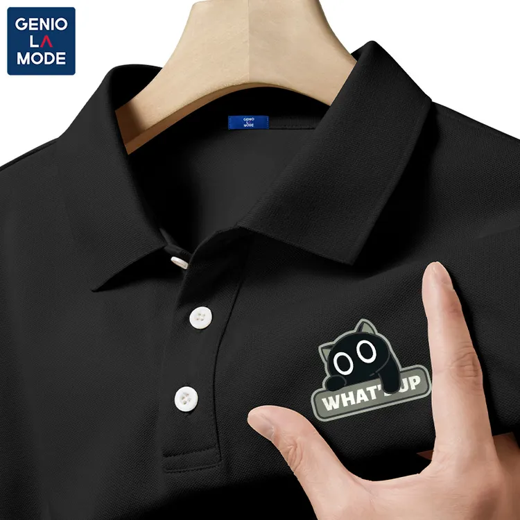 GENIOLAMODE翻领黑色短袖t恤夏季半袖休闲风微胖男士短袖polo衫潮