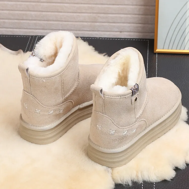 厚底增高牛皮纯羊毛防滑短筒雪地靴女皮毛一体2025新款棉鞋短靴子