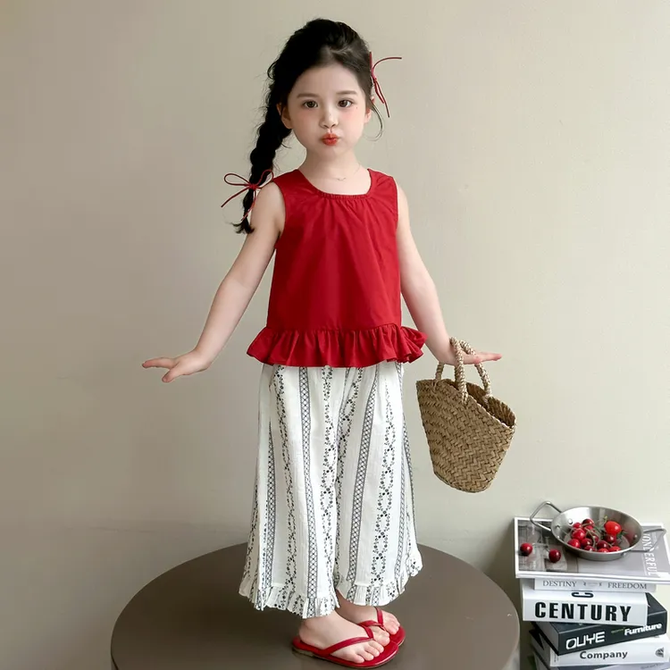 女童夏装套装2025新款儿童洋气背心阔腿裤两件套女宝宝休闲童装潮