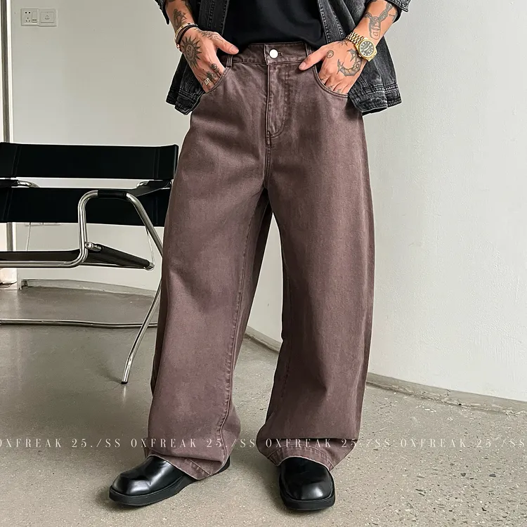 OXFREAK「自然水洗 褪色做旧」天丝混纺垂感休闲牛仔裤男直筒宽松