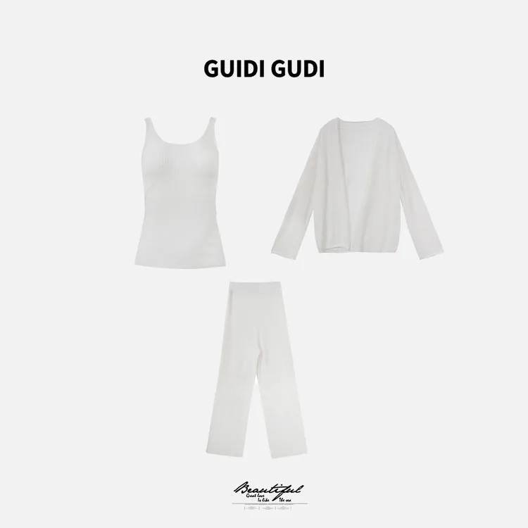 GUIDI GUDI【如初见】黄加蓝外套+背心+休闲裤套装