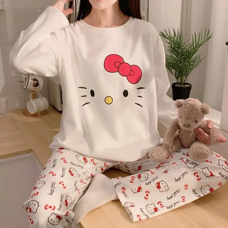 睡衣女德绒春秋冬季长袖长裤保暖可爱KT猫新款少女外穿宽松家居服