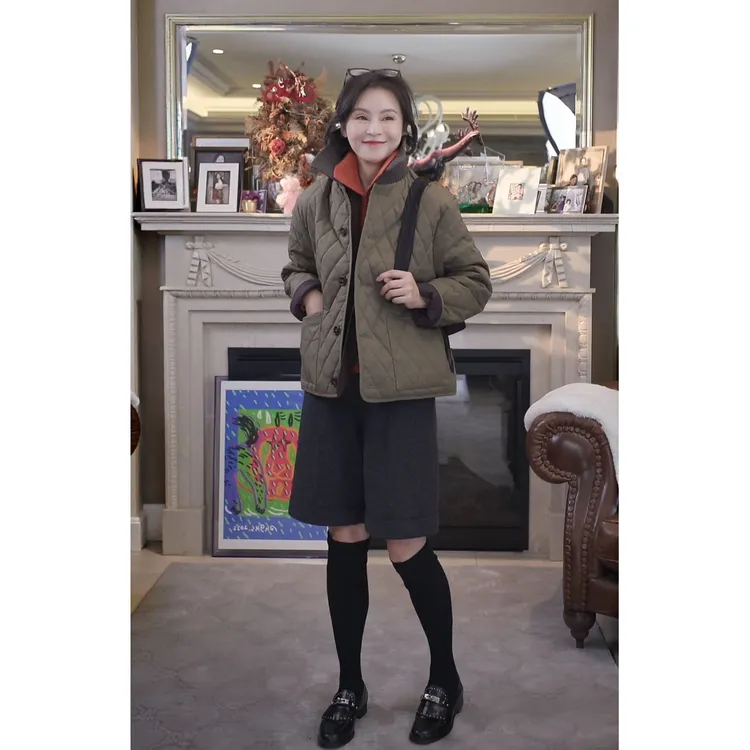 我是摩羯  LP菱格棉服 新雪丽绗缝针织螺纹立领秋冬外套