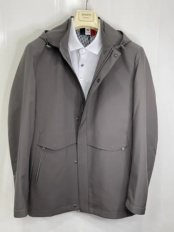 男免烫商务休闲长袖本布下摆夹克商务男款短款可脱卸连帽男装