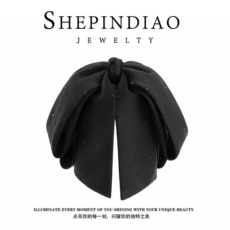 奢品调F235氛围感黑色发夹点钻蝴蝶结抓夹法式优雅发饰魅力发抓