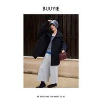 BUUYIE 重磅设计款复古休闲百搭黑色菱格棉服外套 2470521