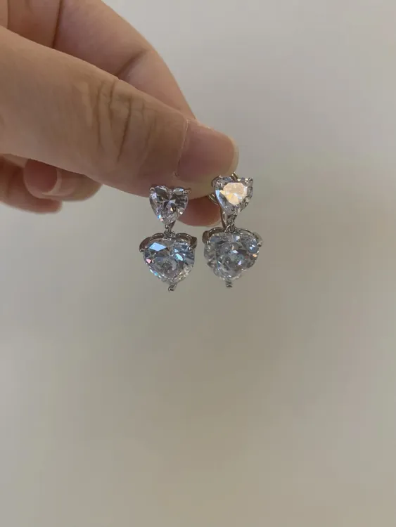 铜合金耳饰 H740水晶爱心耳钉无耳洞蚊香盘耳夹气质高级感时尚