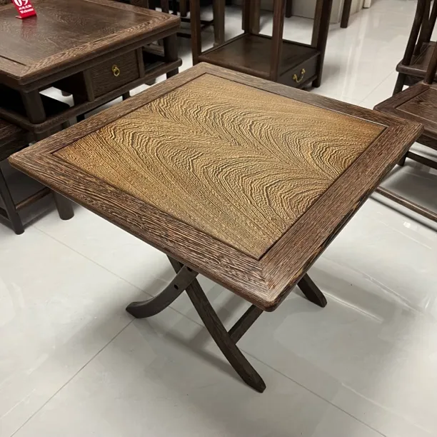 鸡翅木折叠方桌实木八仙桌可移动棋牌休闲茶桌阳台书桌饭桌