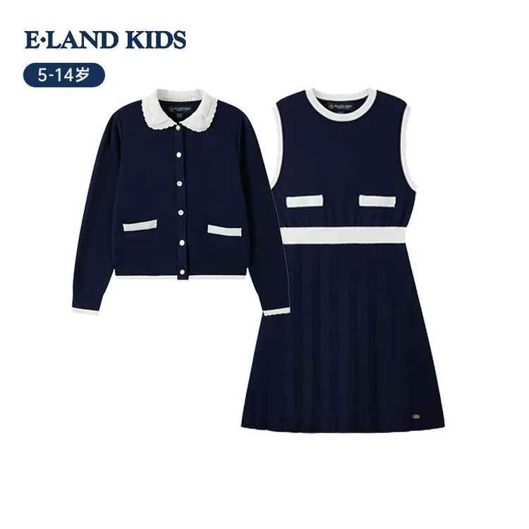 【棉】E·LAND KIDS衣恋童装女童针织套装25冬背心裙两件套