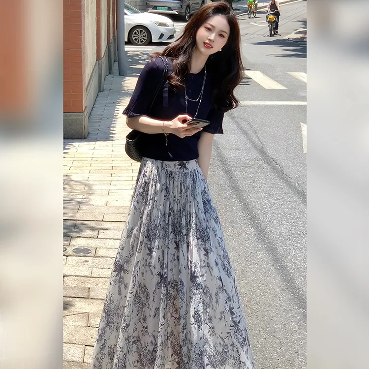 【青花瓷】夏季新款时尚轻奢气质百搭爆款印花半身裙裙子AS5KBQ0203