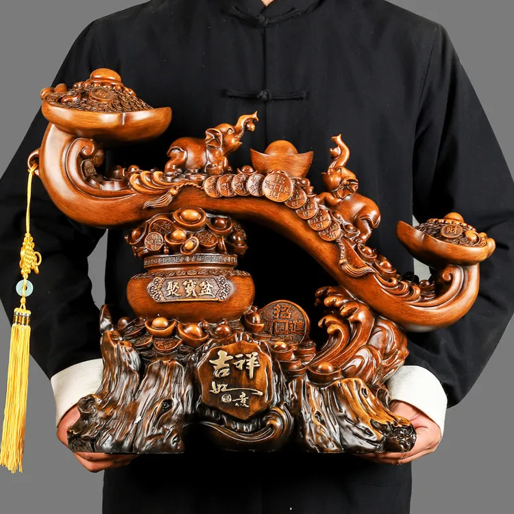 【师傅推荐】树脂如意摆件仿木家居装饰品工艺品