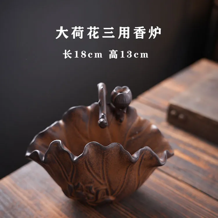 创意陶瓷大号蚊香炉中式禅意香薰炉家用摆件大荷花三用香炉