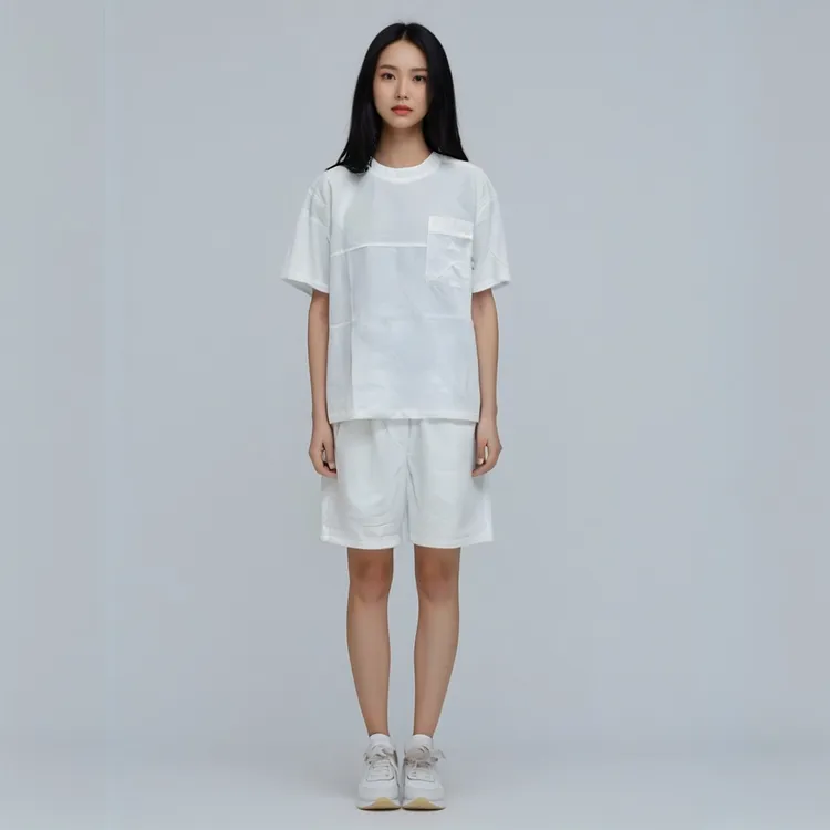 出口韩国夏季时尚潮流宽松版休闲套装夏款设计师圆领女款短袖短裤