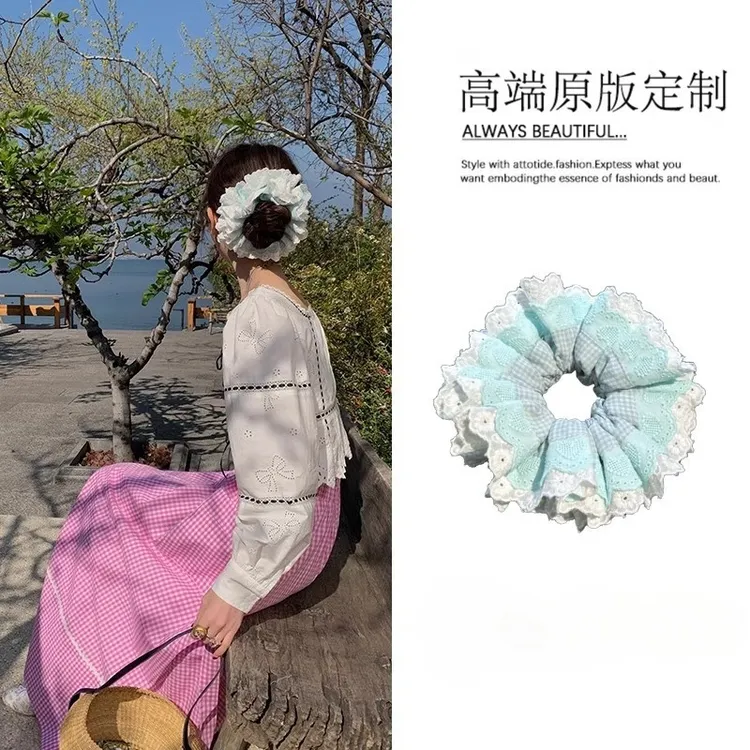 赵露思同款芭蕾风蕾丝花边大肠发圈头饰韩系丸子头氛围感超大发饰