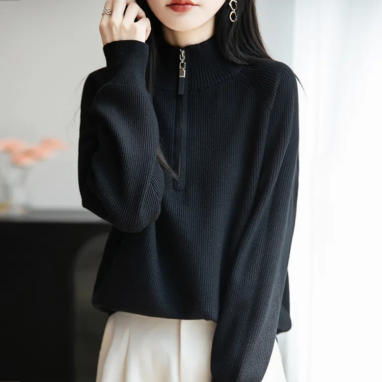 哥弟阿玛施正品秋冬羊毛针织衫半拉链半高领厚款时尚宽松显瘦百搭