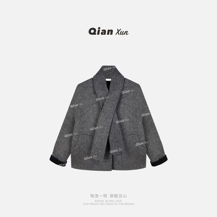 【千寻严选】秋冬时尚气质百搭洋气设计感大衣QXQ5DY3510A (送围巾)