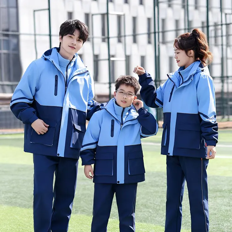 冲锋衣校服秋冬季校服运动服三件套加厚套装户外旅行登山服亲子装