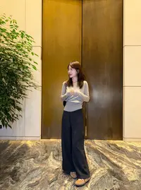 【李金贤】韩系时尚气质休闲裤女2025早秋新款百搭显瘦阔腿裤66612