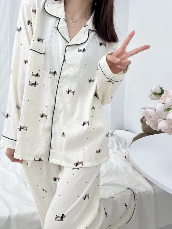 可爱卡通小熊ins长袖睡衣女套装甜美春秋季家居服