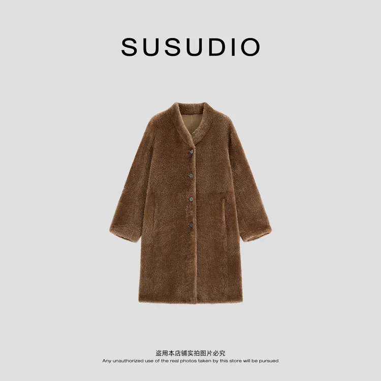 SUSUDIO 100西班牙羊皮毛一体轻奢柔软保暖中长款拉贡 70398