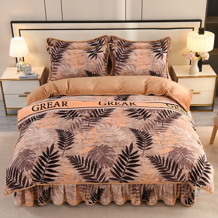 2025《新品爆款》高克重加厚床裙式床单款牛奶绒四件套加绒床单被套