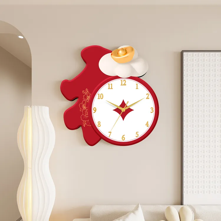 新中式钟表挂钟客厅家用创意免打孔挂墙时钟日历背景墙装饰石英钟
