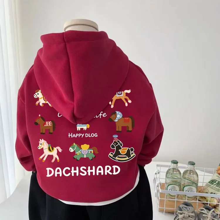 红色男童马年儿童帽卫衣加绒连2026年冬季女童新款新年拜年衣服