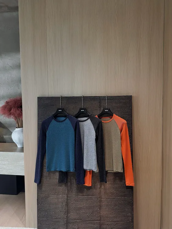 MZX 双面磨毛简约插肩袖拼色圆领休闲打底小版型上衣SY11583-Z