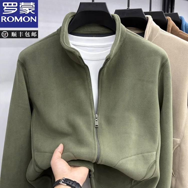 罗蒙秋冬季新款奥粒绒长袖夹克男士时尚休闲立领抓绒开衫外套上衣