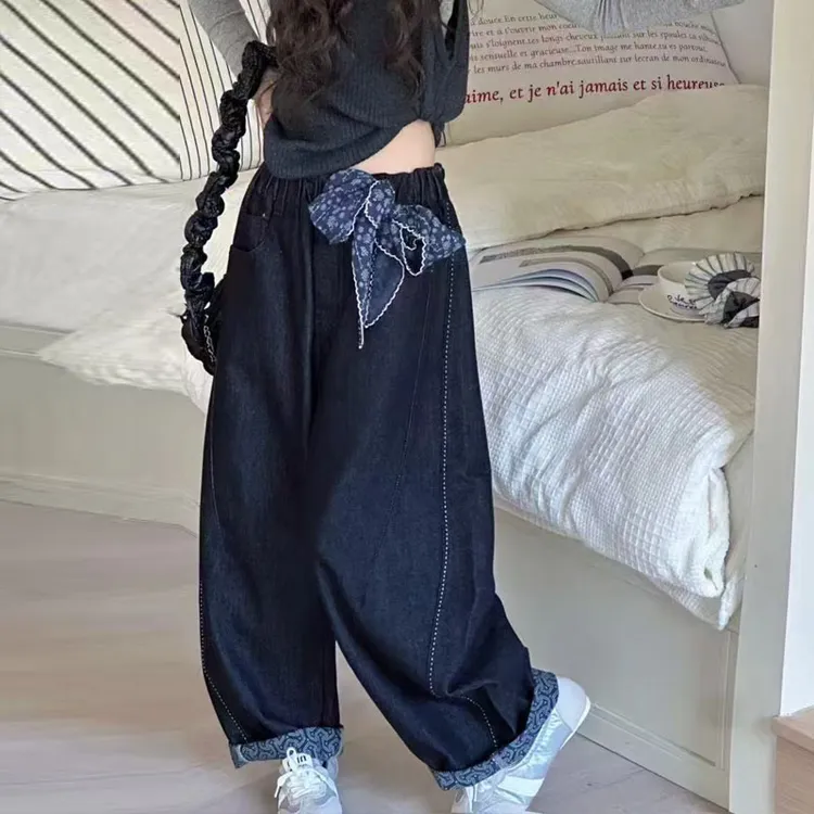 女童牛仔裤春秋2025新款洋气大童时髦洋气弯刀裤儿童秋装炸街裤子