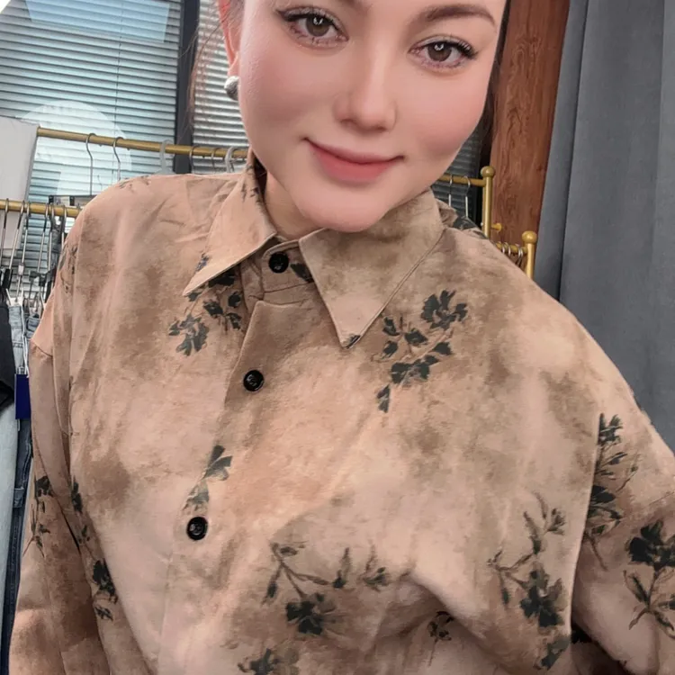 秋季女士长袖黑色商务休闲时尚国风百搭衬衫印花复古绿色上衣衬衣