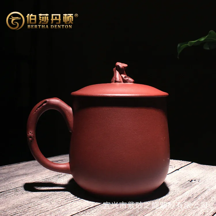 BERTHA DENTON/伯莎丹顿正品宜兴名家手工紫砂杯暗香泥绘梅花盖杯