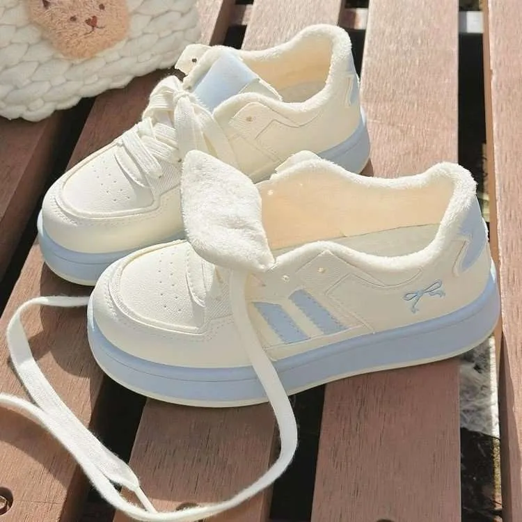 FAVMARTHA女童二棉鞋加绒小白鞋2025冬季新款初中生运动鞋中大童