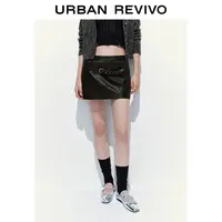 【HOT】UR2025秋季新款女装流光风腰带皮质超短款半裙UYV550064