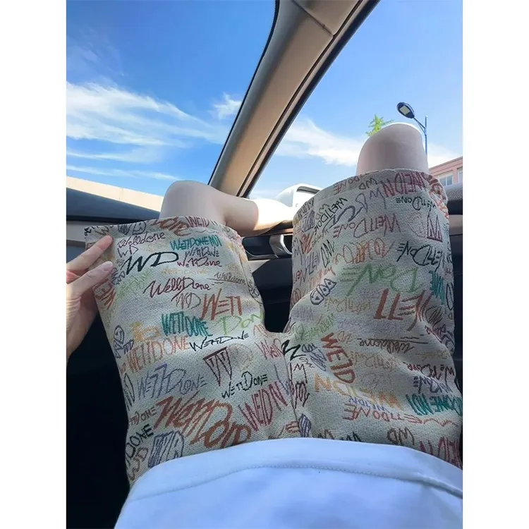 殿若多巴胺夏威夷风涂鸦短裤男款夏季美式高街五分裤直筒休闲中裤