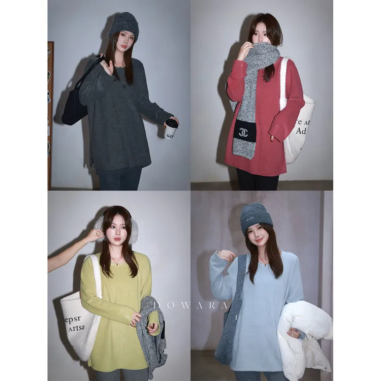 大婉酱微胖定制【暖暖T】韩系毛绒感下开叉百搭显瘦冬季上衣女2592D